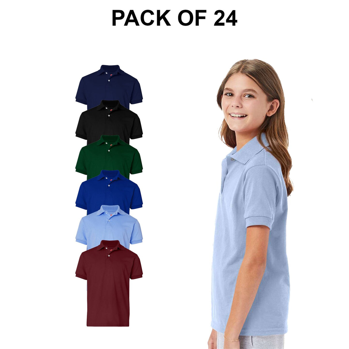 24 Pack: Hanes® - Youth Ecosmart Jersey Polo