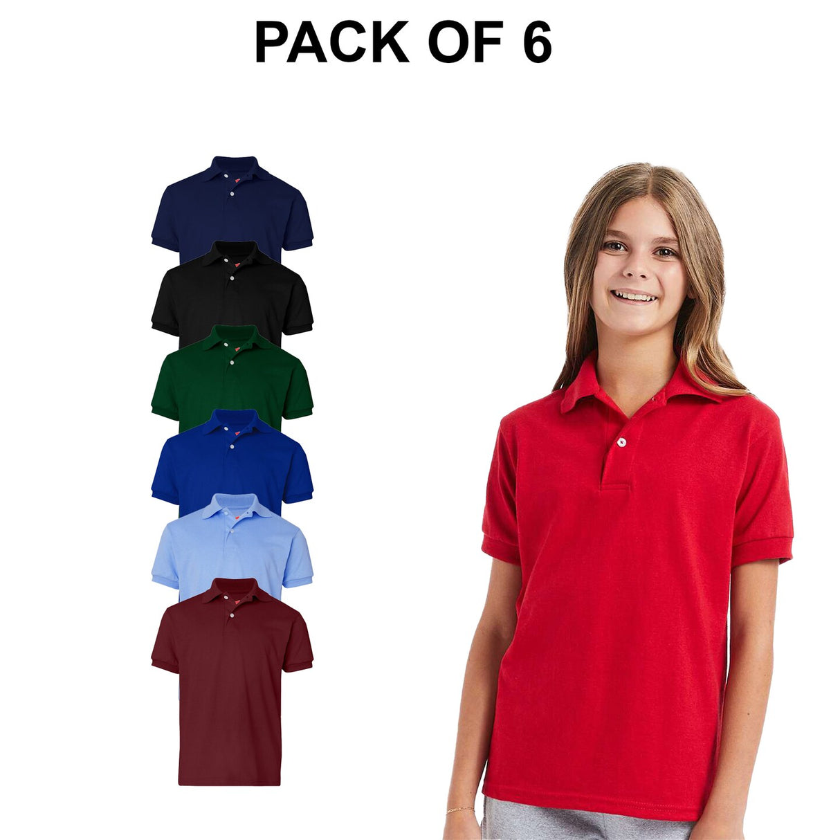 Pack 6 : Hanes Youth Ecosmart® Jersey Polo
