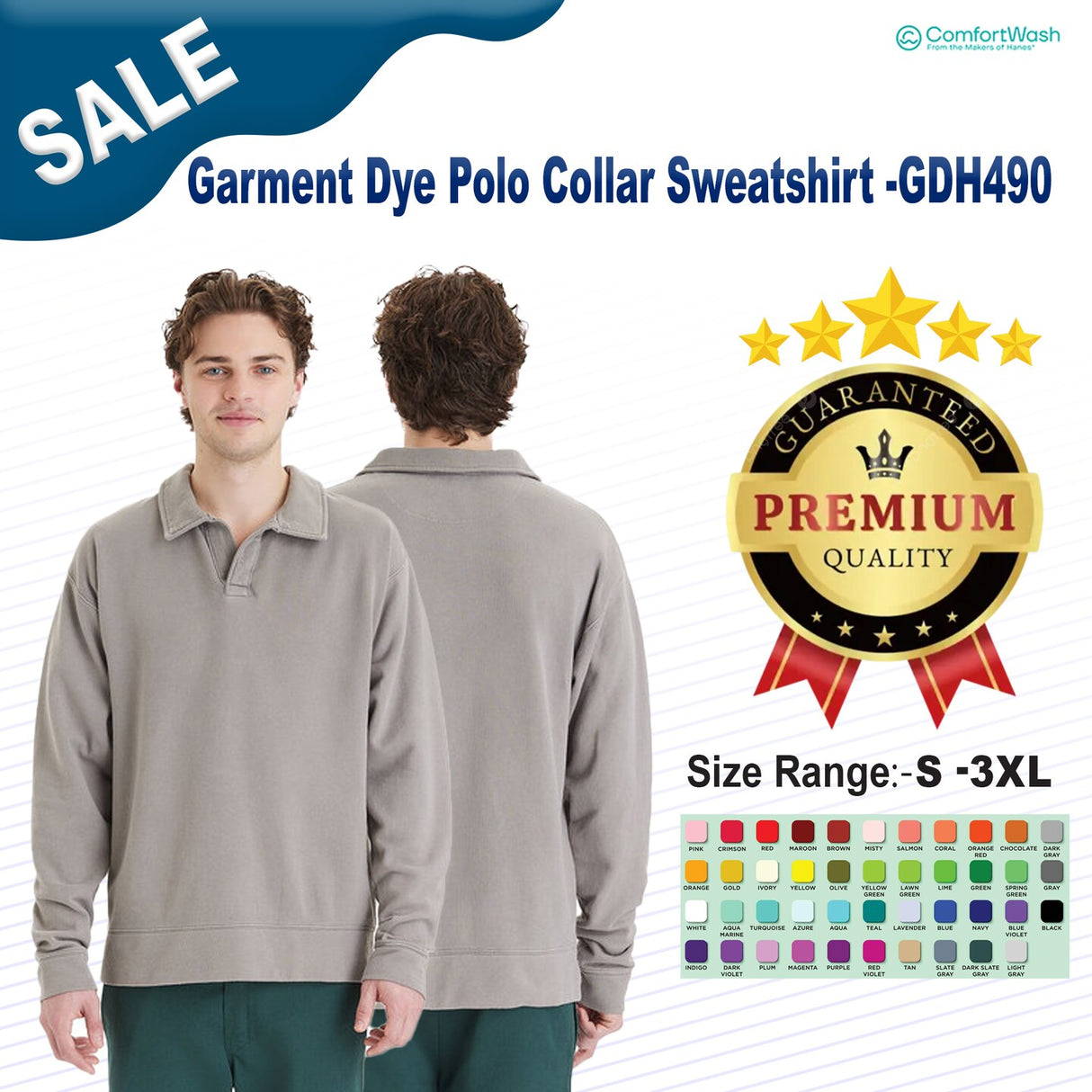 ComfortWash by Hanes® Garment Dye Polo Collar Sweatshirt