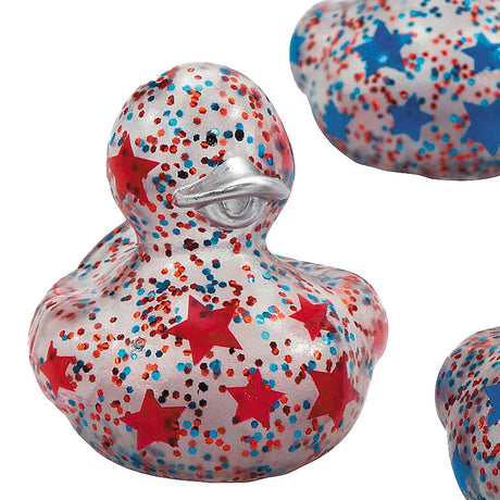 2" Patriotic Red, White & Blue Glitter Rubber Ducks 12 Pc.