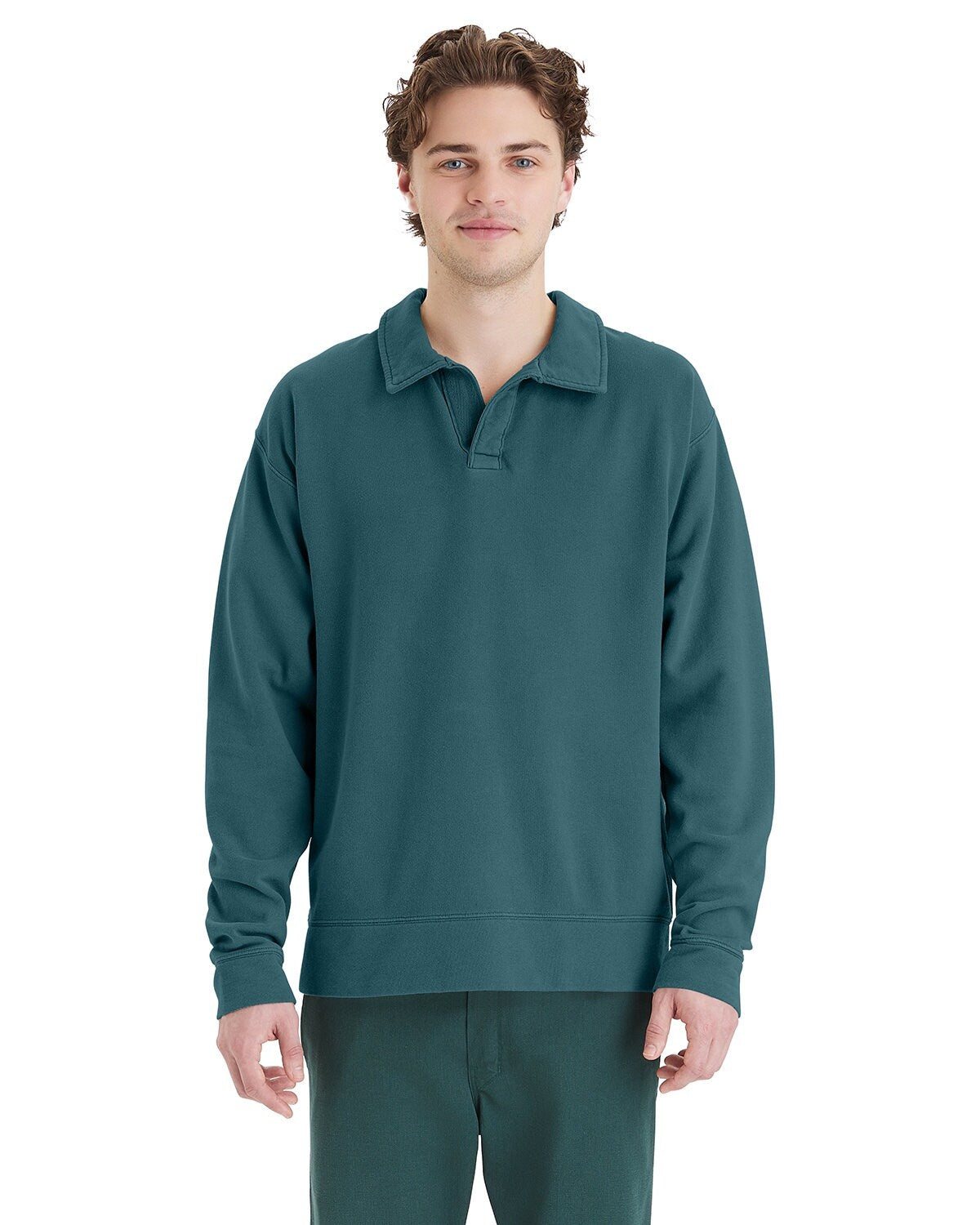 ComfortWash by Hanes® Garment Dye Polo Collar Sweatshirt