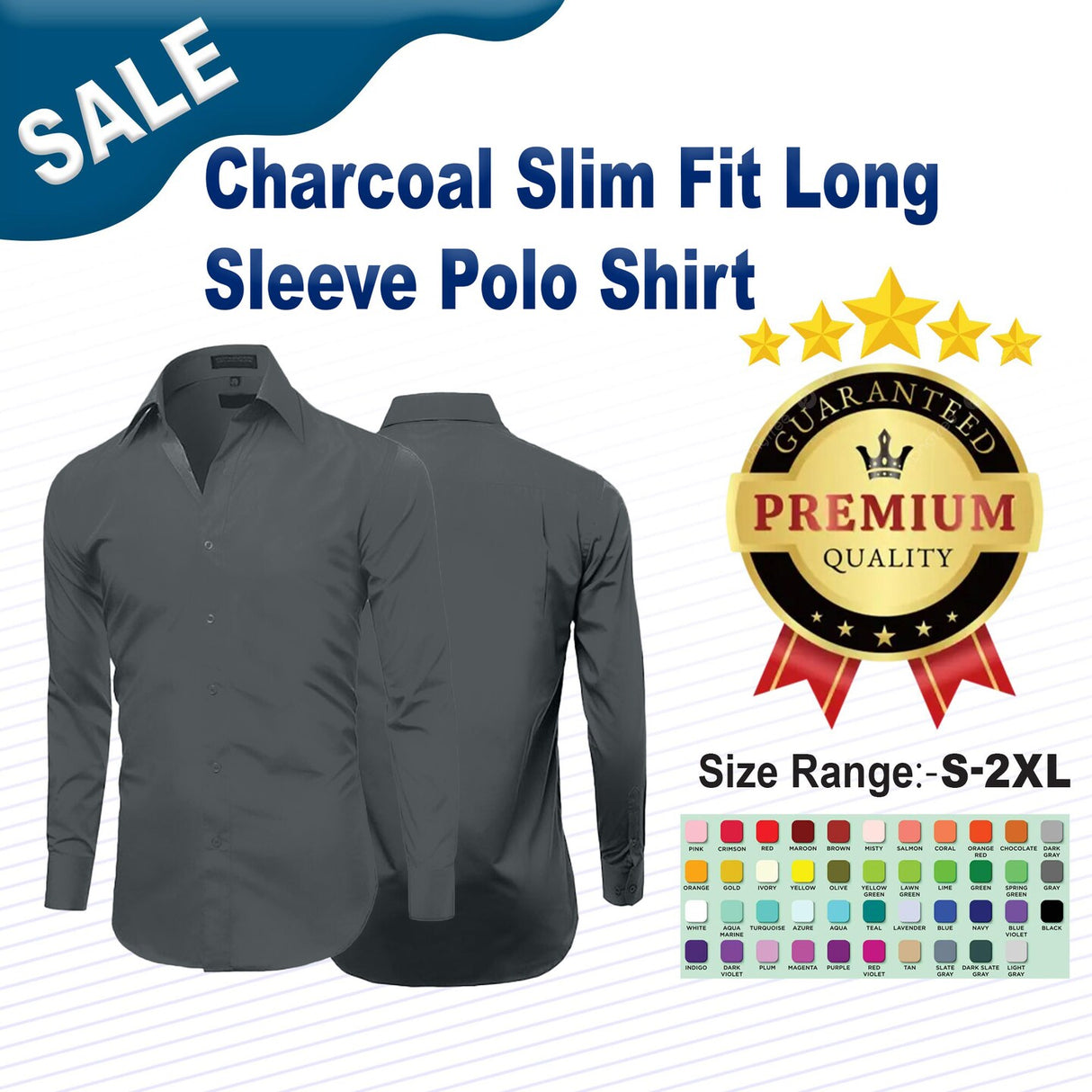 Charcoal Slim Fit Long Sleeve Polo Shirt