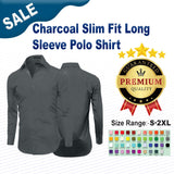 Charcoal Slim Fit Long Sleeve Polo Shirt
