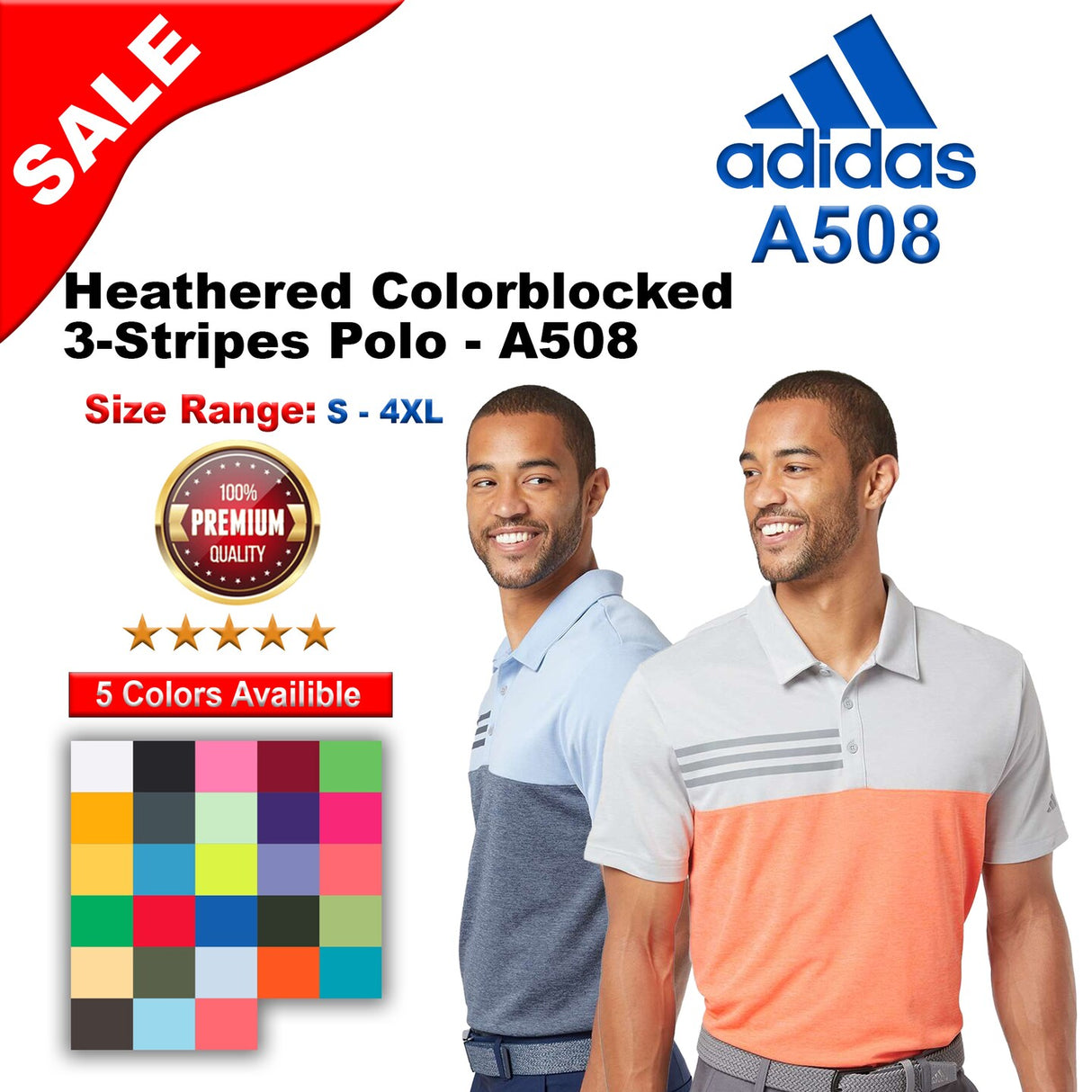 Adidas® Heathered Colorblocked 3-Stripes Polo