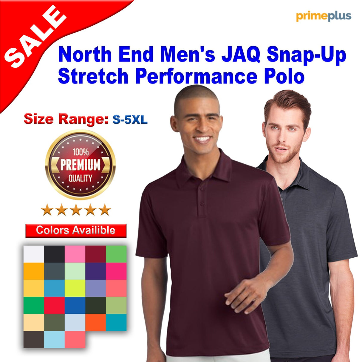North® End Men's JAQ Snap-Up Stretch Performance Polo