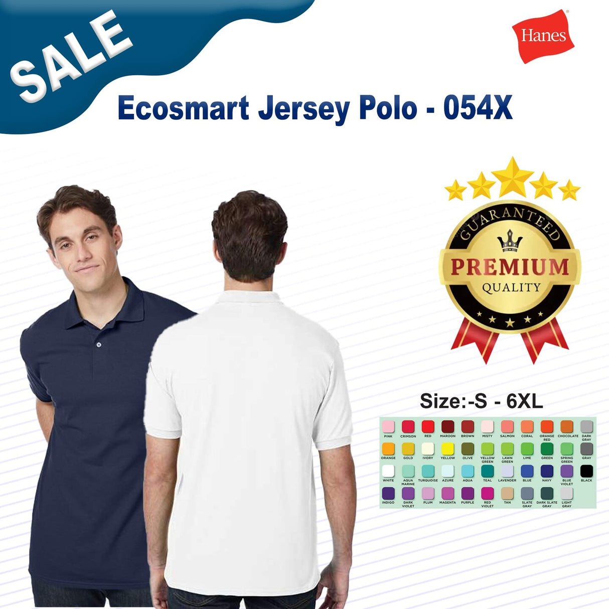 Hanes® Ecosmart Jersey Polo T-shirt For Men