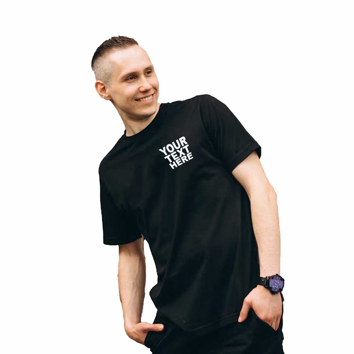 Pack: 12 Fast Custom Team T-Shirts – Personalized with Logo or Text (Left Chest - Black)
