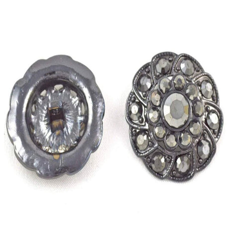 1 1/8" Gunmetal Geneva Classic Graphite Rhinestone Durable Button