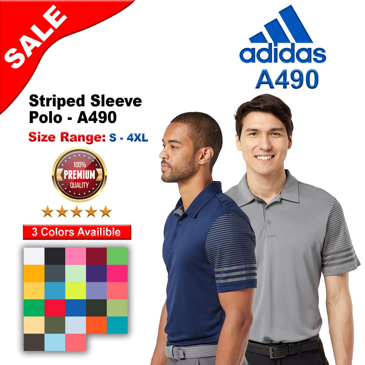 Adidas® Striped Sleeve Polo