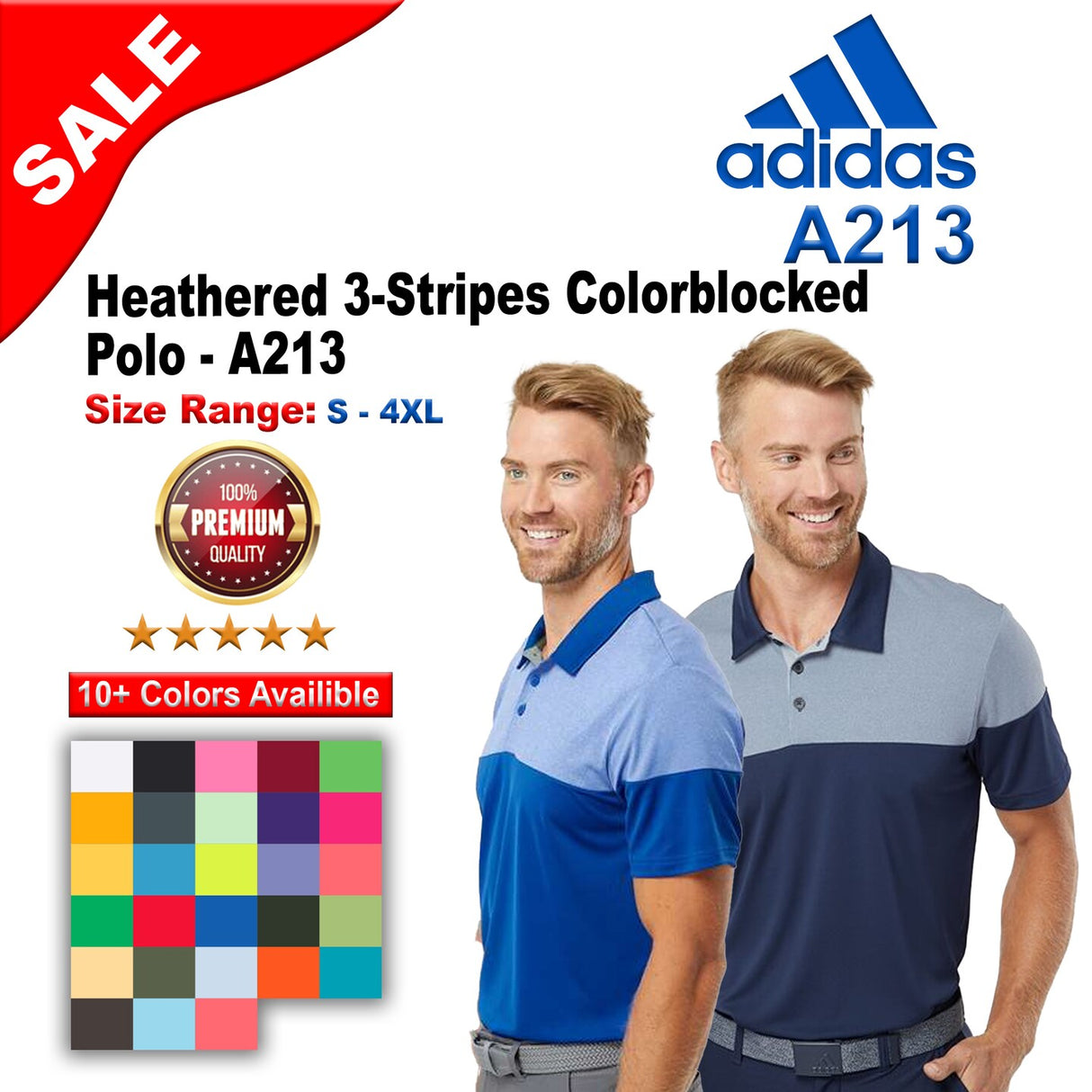 Adidas® Heathered 3-Stripes Colorblocked Polo
