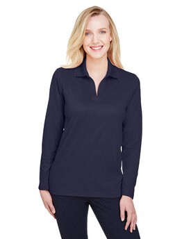 Devon & Jones® CrownLux Performance Ladies Plaited Long Sleeve Polo