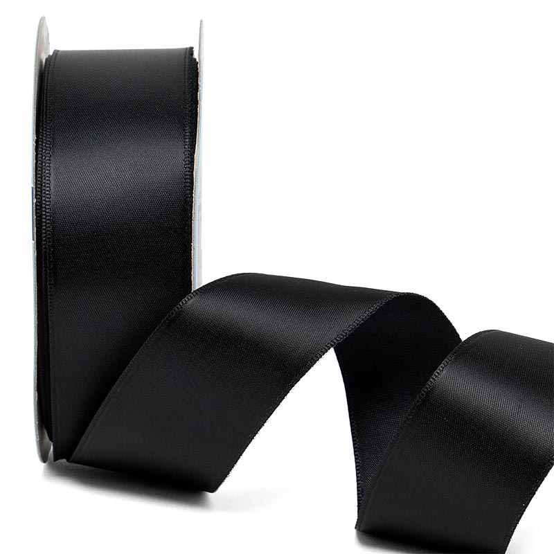 Woven-In Wired Satin Ribbon 1 1/2 '' X 25 yd Black Color