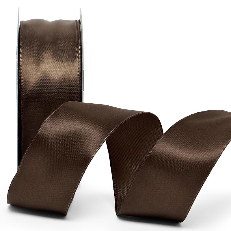 Woven-In Wired Satin Ribbon 1 1/2 '' X 25 yd Seal Brown Color
