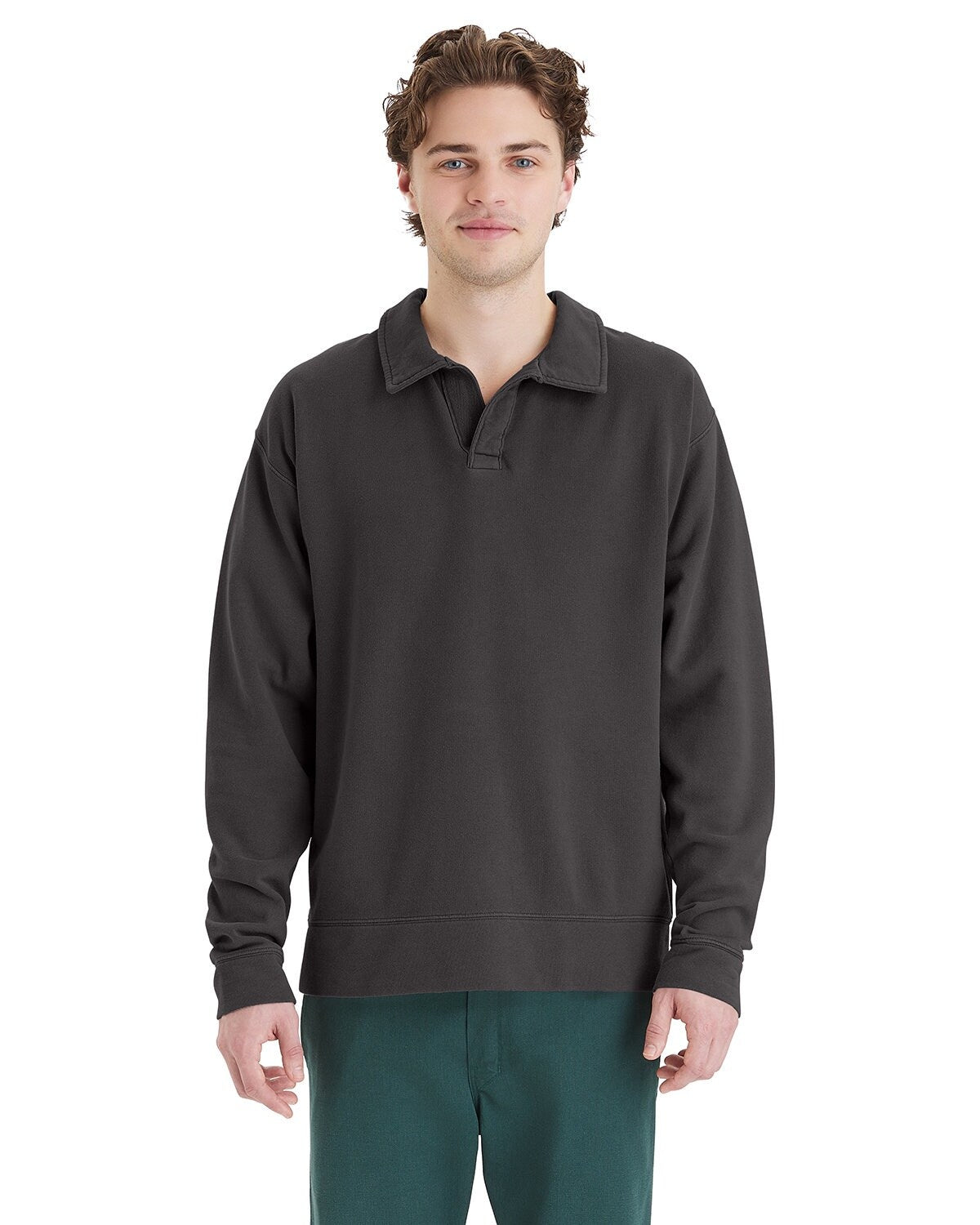 ComfortWash by Hanes® Garment Dye Polo Collar Sweatshirt