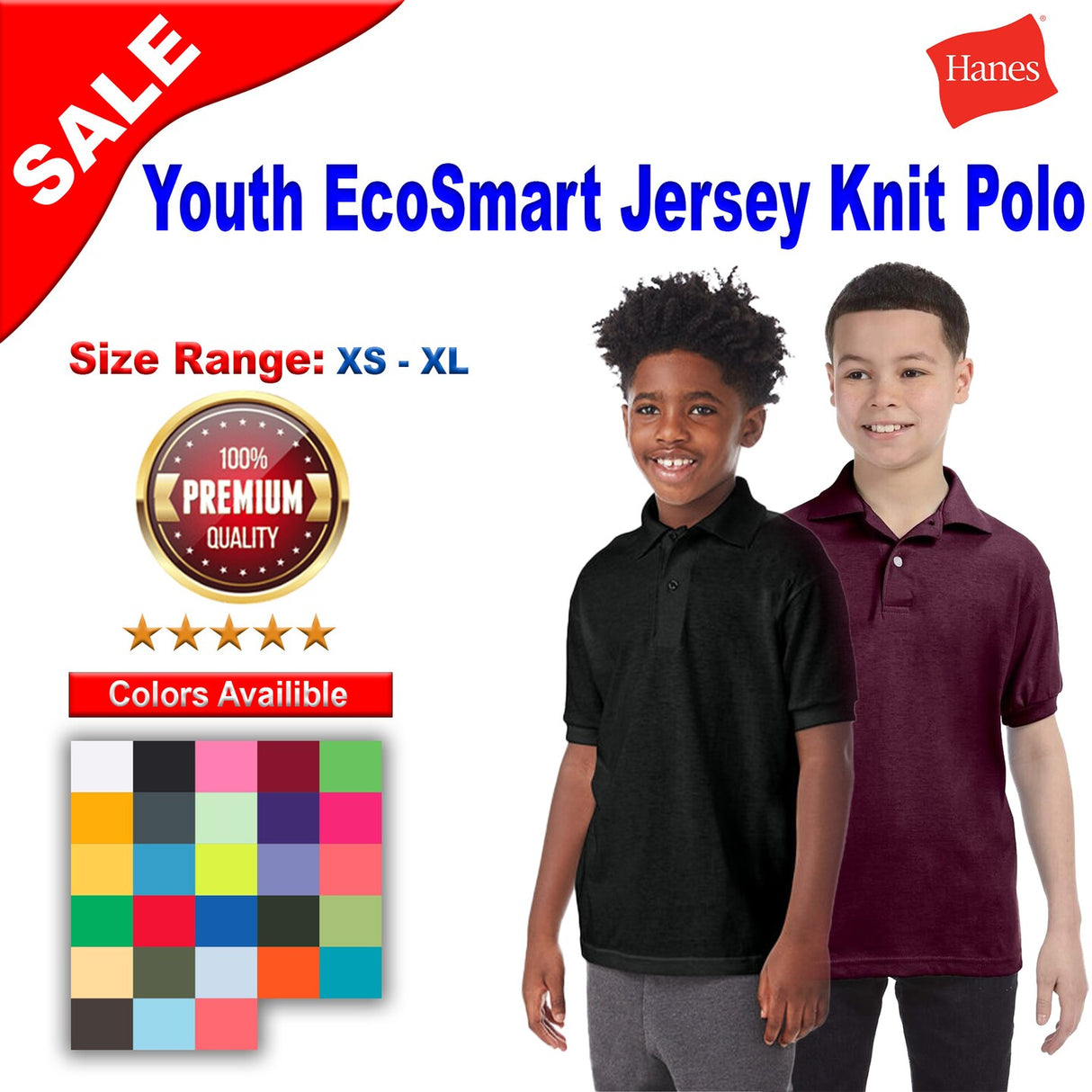 Hanes® Youth EcoSmart Jersey Knit Polo