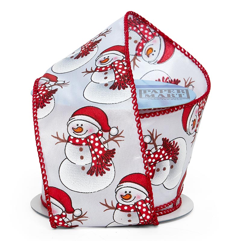 Merry Snowmen on Satin Wired Ribbon – 2.5" x 10 Yards (1 Roll)