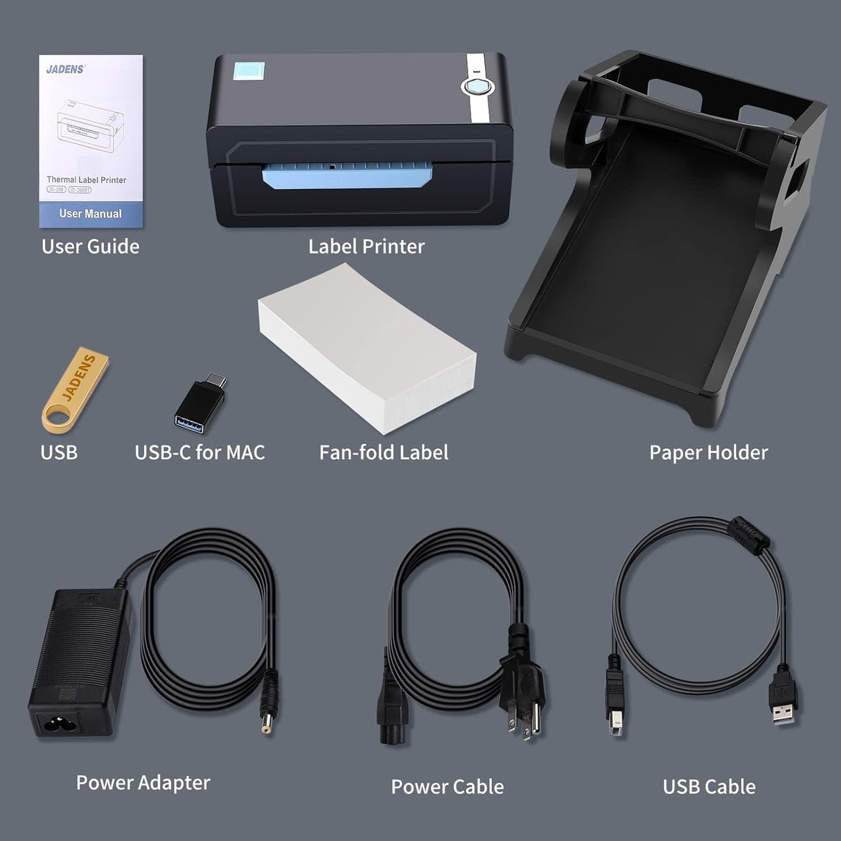JADENS Bluetooth Thermal Label Printer, 4x6 Wireless Label Printer for Shipping Packages, Support Android, iOS, Mac OS, and Windows