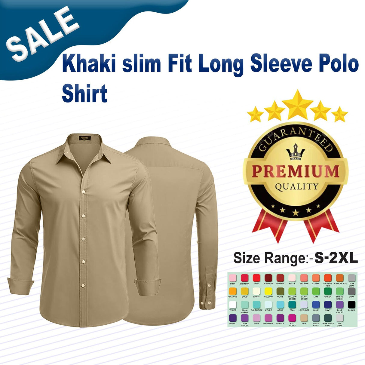 Khaki slim Fit Long Sleeve Polo Shirt