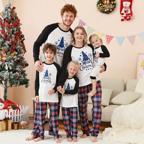 Christmas Outfits Pajamas Sets Plaid Splicing Printed