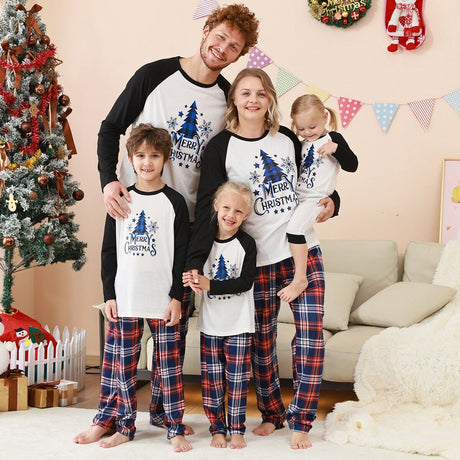 Christmas Outfits Pajamas Sets Plaid Splicing Printed