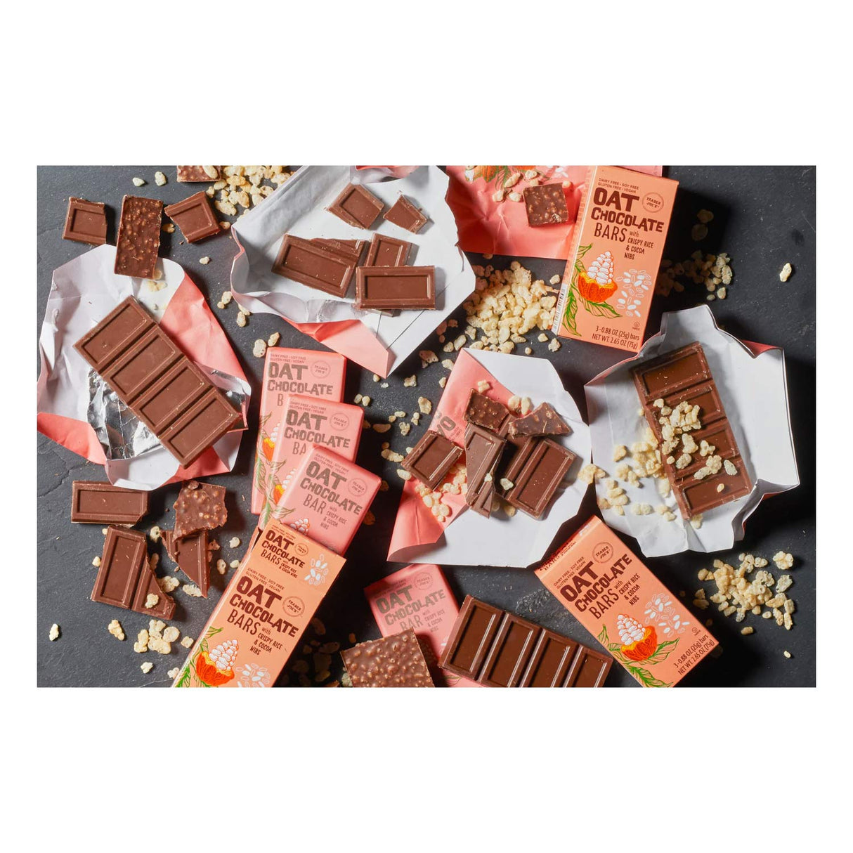 Trader Joe’s Oat Chocolate Bars With Crispy Rice & Cocoa Nibs 2.65 Oz