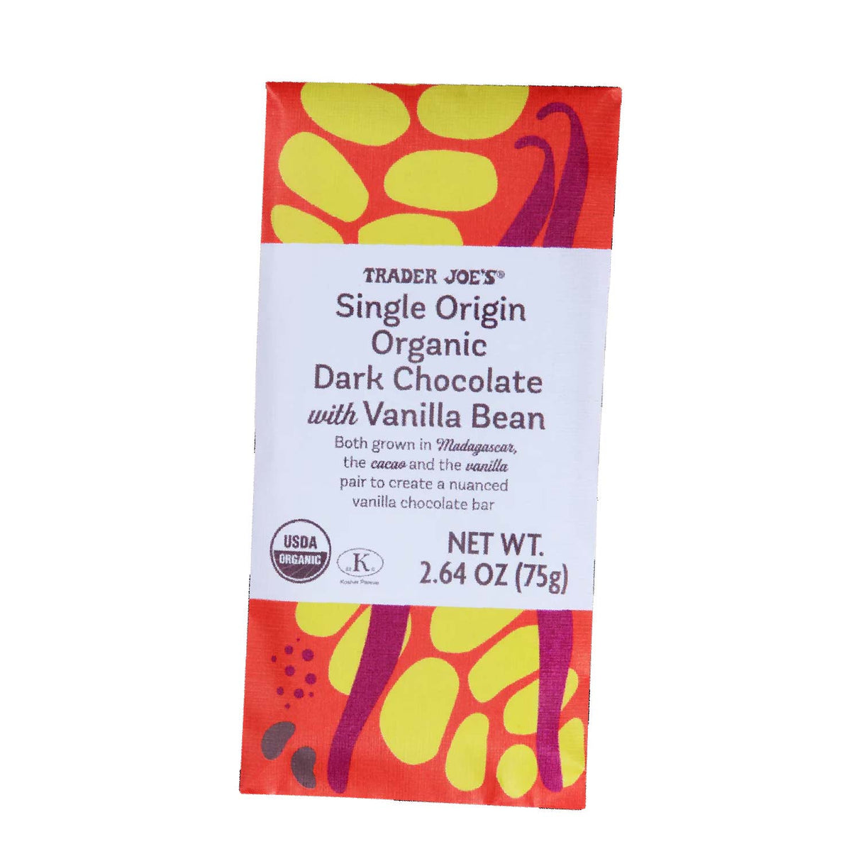 Single Origin Organic Dark Chocolate with Vanilla Bean 2.64 oz Rich & Smooth