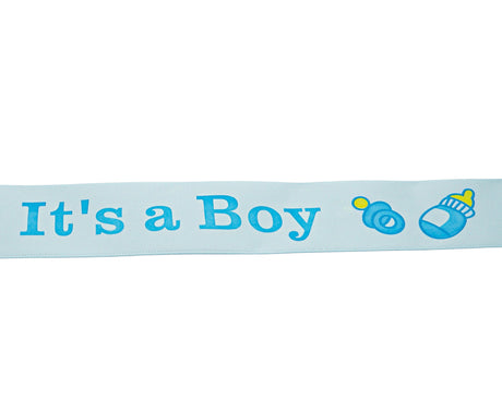 1 1/2" x 25 Yards Blue It's a Boy Baby Shower Printed Satin Gift Ribbon
