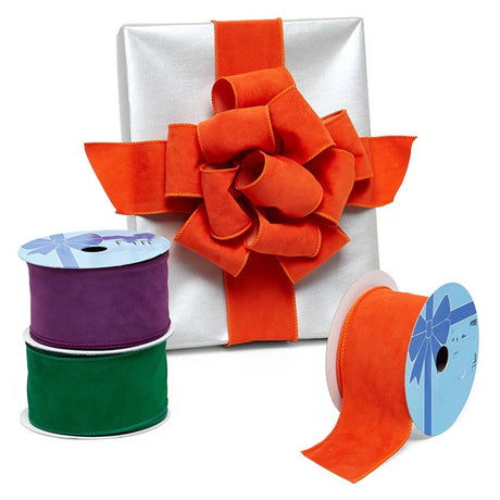 Premium Fine Velour Wired Ribbon 2 1/2 '' X 10 yd Orange Color 1 / ROLL