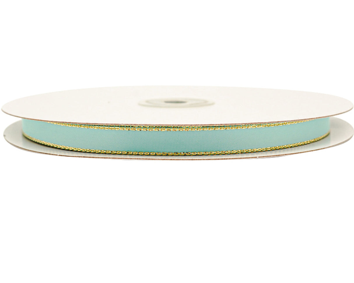 3/8"x50 yard Aqua Satin Gift Ribbon with Gold Edge