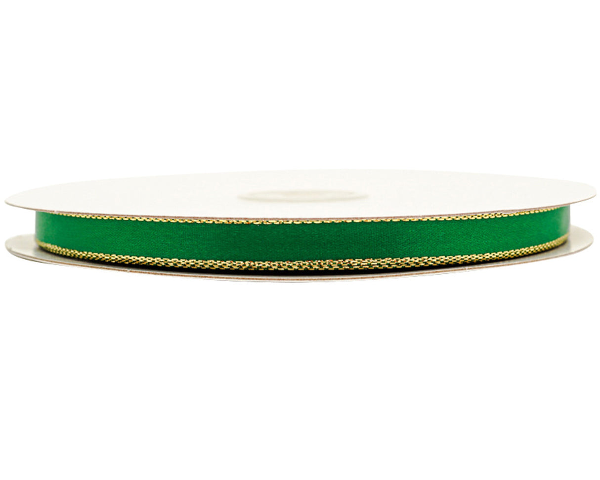 3/8"x50 yard Emerald Green Satin Gift Ribbon with Gold Edge