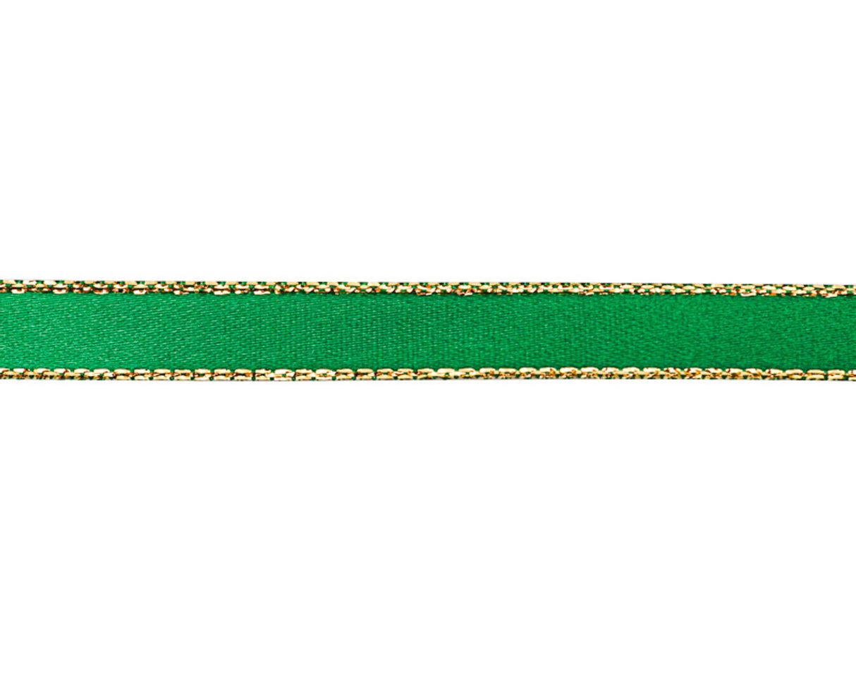 3/8"x50 yard Emerald Green Satin Gift Ribbon with Gold Edge