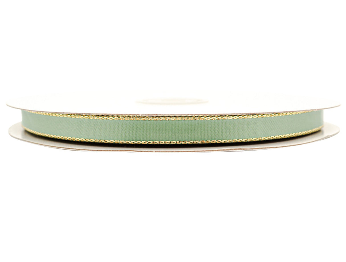 3/8"x50 yard Sage Green Satin Gift Ribbon with Gold Edge
