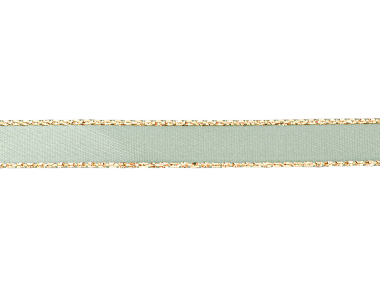 3/8"x50 yard Sage Green Satin Gift Ribbon with Gold Edge