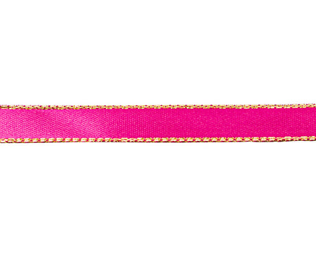3/8"x50 yard Shocking Pink Satin Gift Ribbon with Gold Edge