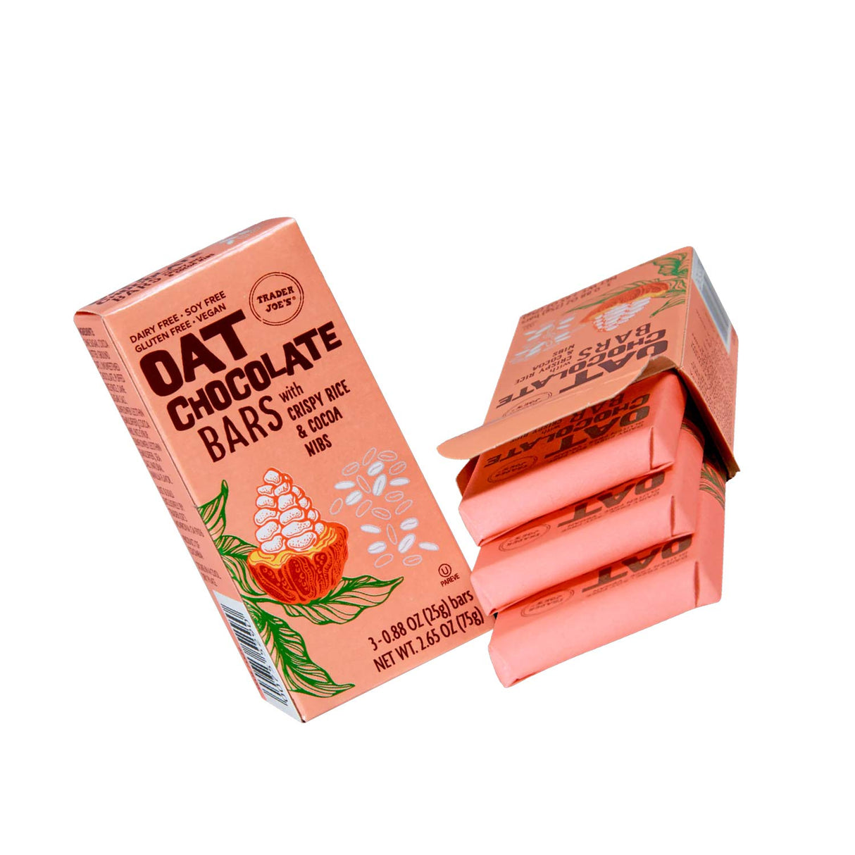 Trader Joe’s Oat Chocolate Bars With Crispy Rice & Cocoa Nibs 2.65 Oz