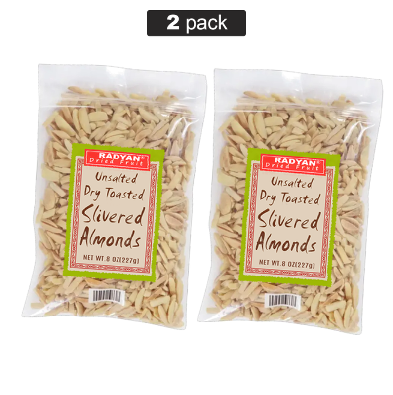 Radyan Unsalted Dry Toasted Slivered Almonds – 8 oz