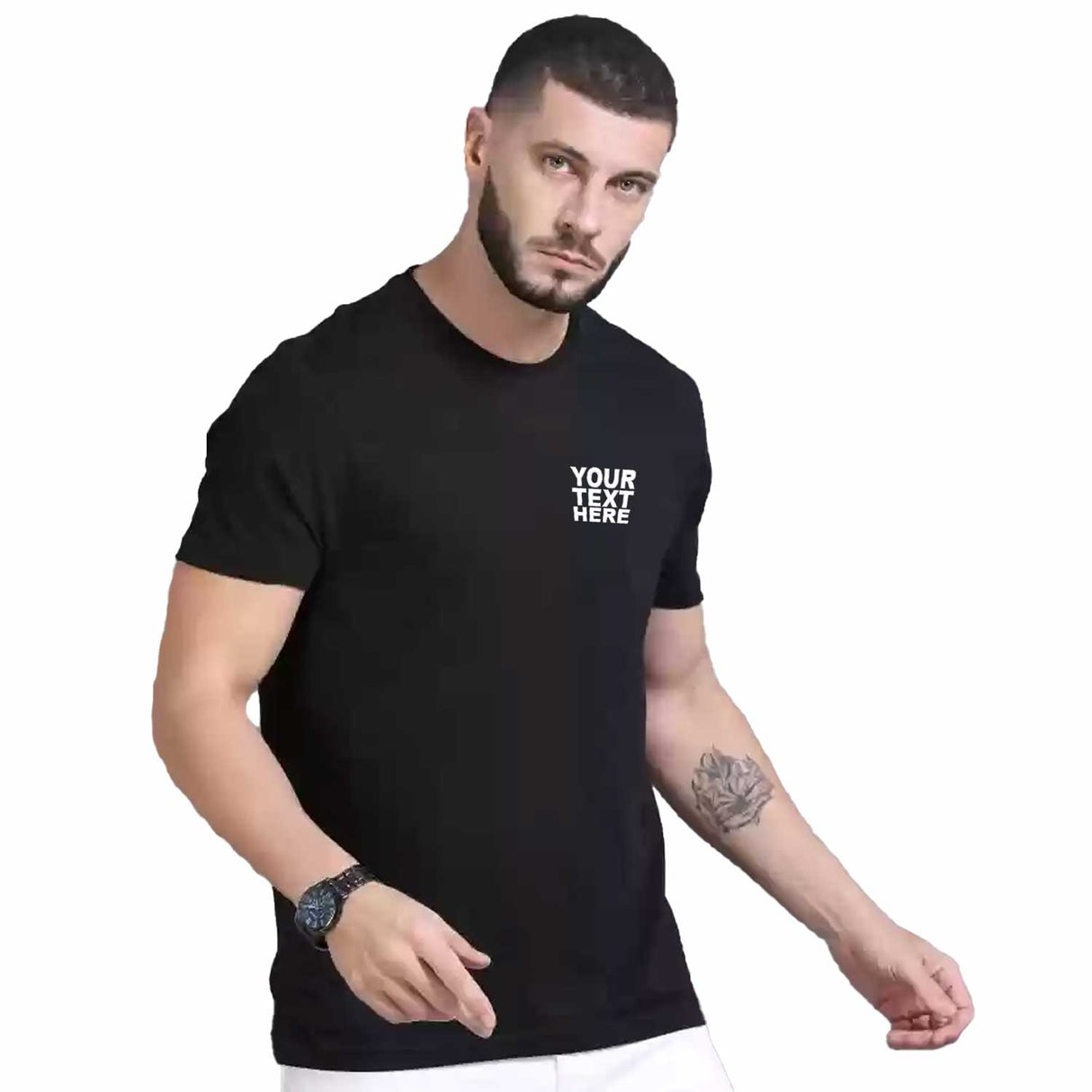 Pack: 12 Fast Custom Team T-Shirts – Personalized with Logo or Text (Left Chest - Black)