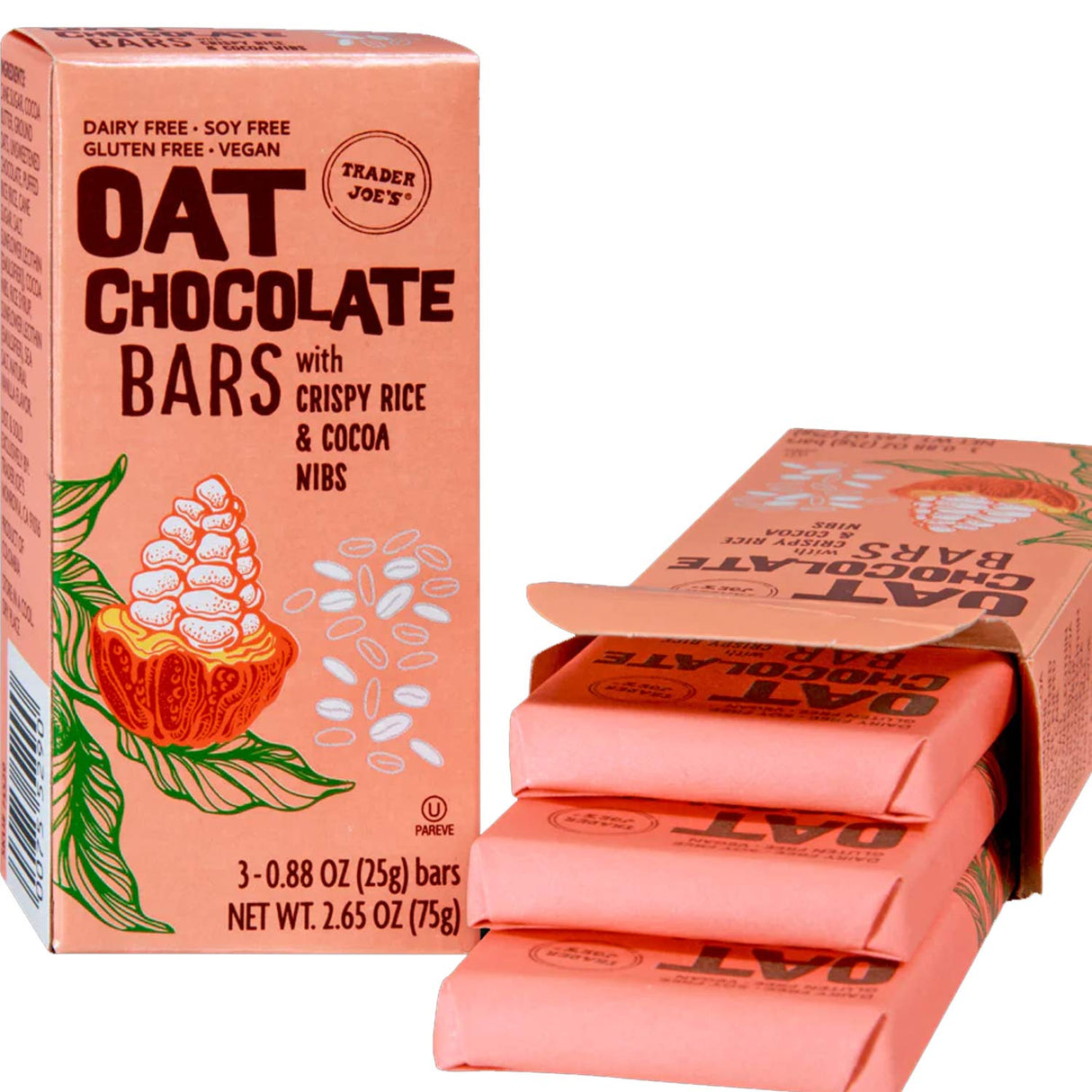 Trader Joe’s Oat Chocolate Bars With Crispy Rice & Cocoa Nibs 2.65 Oz