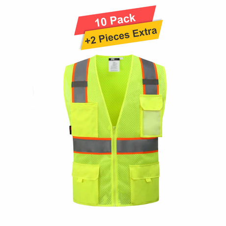 Tricot Reflective Vest with Liner - 10 Pack - 3.5oz  - 100% Polyester