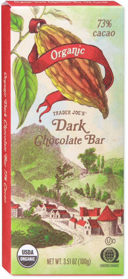 Trader Joes Organic Dark Chocolate Bar 73% Cacao/3.51 Oz