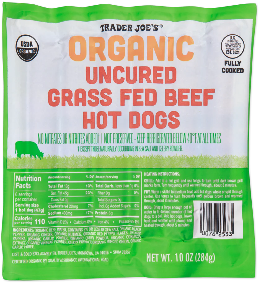 Organic Uncured Grass-Fed Beef Hot Dogs 10 oz