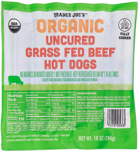 Organic Uncured Grass-Fed Beef Hot Dogs 10 oz