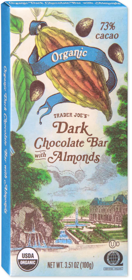 Trader Joes Organic Dark Chocolate Bar with Almonds/3.51 Oz