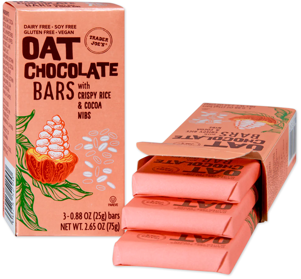 Trader Joes Oat Chocolate Bars With Crispy Rice & Cocoa Nibs/2.65 Oz